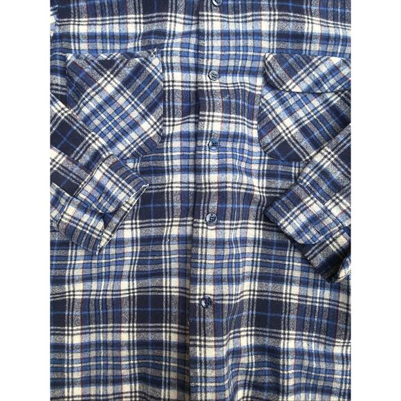 Vintage 1960s Blue Plaid Loop Pendleton Wool Collar Flannel - size Large - Picture 3 of 7